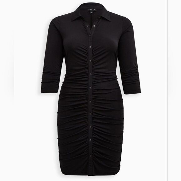 Torrid The Knee Studio Knit Shirred Shirtdress Womens Plus Size 3X Witchy Goth - Picture 1 of 11